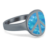 Peace Sign Ring Inlay Round Lab Created Opal 925 Sterling Silver