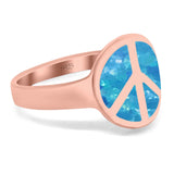 Peace Sign Ring Inlay Round Lab Created Opal 925 Sterling Silver