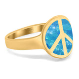 Peace Sign Ring Inlay Round Lab Created Opal 925 Sterling Silver
