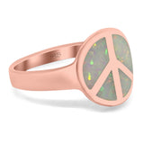 Peace Sign Ring Inlay Round Lab Created Opal 925 Sterling Silver