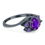Oval Art Deco Wedding Ring Simulated Amethyst Cubic Zirconia 925 Sterling Silver