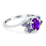 Oval Art Deco Wedding Ring Simulated Amethyst Cubic Zirconia 925 Sterling Silver