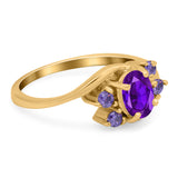 Oval Art Deco Wedding Ring Simulated Amethyst Cubic Zirconia 925 Sterling Silver