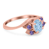 Oval Art Deco Wedding Ring Simulated Amethyst Cubic Zirconia 925 Sterling Silver