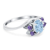 Oval Art Deco Wedding Ring Simulated Amethyst Cubic Zirconia 925 Sterling Silver