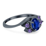 Oval Art Deco Wedding Ring Simulated Amethyst Cubic Zirconia 925 Sterling Silver