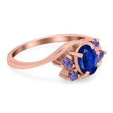 Oval Art Deco Wedding Ring Simulated Amethyst Cubic Zirconia 925 Sterling Silver