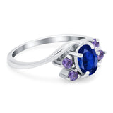 Oval Art Deco Wedding Ring Simulated Amethyst Cubic Zirconia 925 Sterling Silver