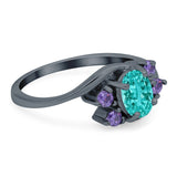 Oval Art Deco Wedding Ring Simulated Amethyst Cubic Zirconia 925 Sterling Silver