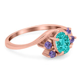 Oval Art Deco Wedding Ring Simulated Amethyst Cubic Zirconia 925 Sterling Silver