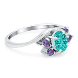 Oval Art Deco Wedding Ring Simulated Amethyst Cubic Zirconia 925 Sterling Silver