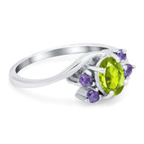 Oval Art Deco Wedding Ring Simulated Amethyst Cubic Zirconia 925 Sterling Silver