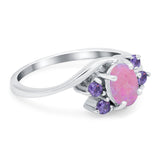 Oval Art Deco Wedding Ring Simulated Amethyst Cubic Zirconia 925 Sterling Silver