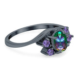 Oval Art Deco Wedding Ring Simulated Amethyst Cubic Zirconia 925 Sterling Silver