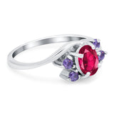 Oval Art Deco Wedding Ring Simulated Amethyst Cubic Zirconia 925 Sterling Silver