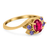 Oval Art Deco Wedding Ring Simulated Amethyst Cubic Zirconia 925 Sterling Silver