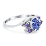 Oval Art Deco Wedding Ring Simulated Amethyst Cubic Zirconia 925 Sterling Silver