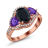 Halo Oval Simulated Cubic Zirconia Heart Amethyst CZ Ring 925 Sterling Silver