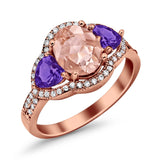 Halo Oval Simulated Cubic Zirconia Heart Amethyst CZ Ring 925 Sterling Silver