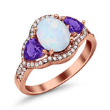 Halo Oval Simulated Cubic Zirconia Heart Amethyst CZ Ring 925 Sterling Silver