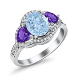 Halo Oval Simulated Cubic Zirconia Heart Amethyst CZ Ring 925 Sterling Silver