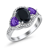 Halo Oval Simulated Cubic Zirconia Heart Amethyst CZ Ring 925 Sterling Silver