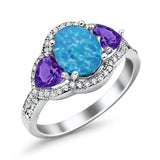 Halo Oval Simulated Cubic Zirconia Heart Amethyst CZ Ring 925 Sterling Silver