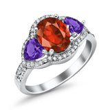 Halo Oval Simulated Cubic Zirconia Heart Amethyst CZ Ring 925 Sterling Silver