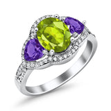 Halo Oval Simulated Cubic Zirconia Heart Amethyst CZ Ring 925 Sterling Silver