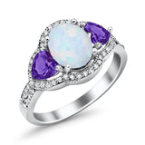Halo Oval Simulated Cubic Zirconia Heart Amethyst CZ Ring 925 Sterling Silver