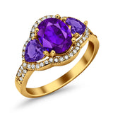 Halo Oval Simulated Cubic Zirconia Heart Amethyst CZ Ring 925 Sterling Silver