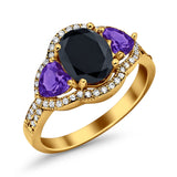 Halo Oval Simulated Cubic Zirconia Heart Amethyst CZ Ring 925 Sterling Silver