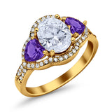 Halo Oval Simulated Cubic Zirconia Heart Amethyst CZ Ring 925 Sterling Silver