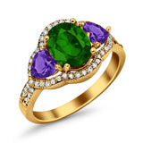 Halo Oval Simulated Cubic Zirconia Heart Amethyst CZ Ring 925 Sterling Silver