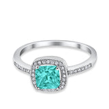 Halo Accent Engagement Ring Simulated Cubic Zirconia 925 Sterling Silver