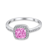 Halo Accent Engagement Ring Simulated Cubic Zirconia 925 Sterling Silver