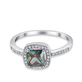Halo Accent Engagement Ring Simulated Cubic Zirconia 925 Sterling Silver