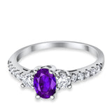 Accent Wedding Engagement Ring Oval Simulated Cubic Zirconia 925 Sterling Silver