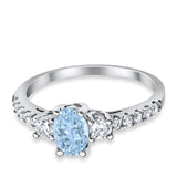 Accent Wedding Engagement Ring Oval Simulated Cubic Zirconia 925 Sterling Silver