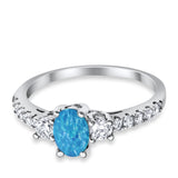 Accent Wedding Engagement Ring Oval Simulated Cubic Zirconia 925 Sterling Silver