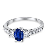Accent Wedding Engagement Ring Oval Simulated Cubic Zirconia 925 Sterling Silver