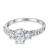 Accent Wedding Engagement Ring Oval Simulated Cubic Zirconia 925 Sterling Silver