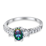 Accent Wedding Engagement Ring Oval Simulated Cubic Zirconia 925 Sterling Silver