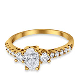 Accent Wedding Engagement Ring Oval Simulated Cubic Zirconia 925 Sterling Silver
