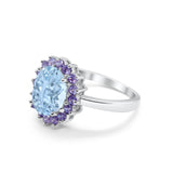 Halo Ring Simulated Purple Amethyst Oval Cubic Zirconia 925 Sterling Silver