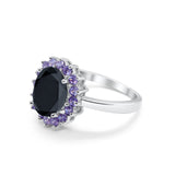 Halo Ring Simulated Purple Amethyst Oval Cubic Zirconia 925 Sterling Silver