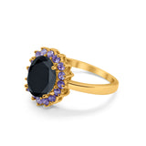 Halo Ring Simulated Purple Amethyst Oval Cubic Zirconia 925 Sterling Silver