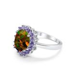 Halo Ring Simulated Purple Amethyst Oval Cubic Zirconia 925 Sterling Silver
