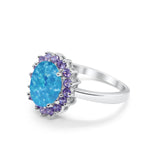 Halo Ring Simulated Purple Amethyst Oval Cubic Zirconia 925 Sterling Silver