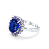 Halo Ring Simulated Purple Amethyst Oval Cubic Zirconia 925 Sterling Silver